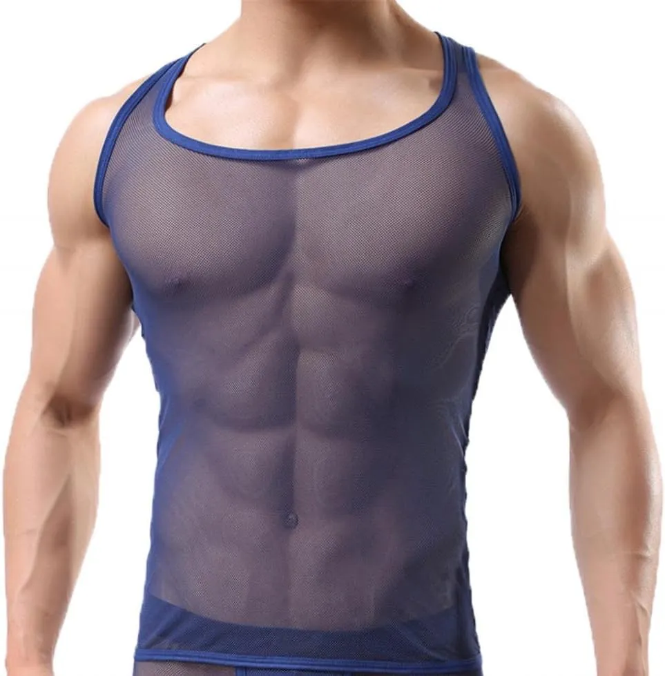 OUYE Men's Mesh See-Through Tank Top Vest