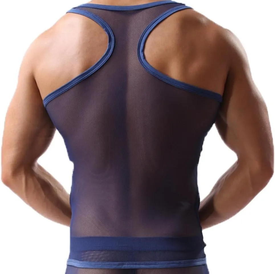 OUYE Men's Mesh See-Through Tank Top Vest