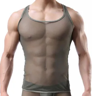 OUYE Men's Mesh See-Through Tank Top Vest