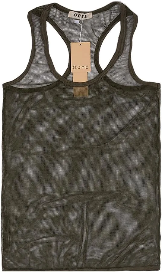 OUYE Men's Mesh See-Through Tank Top Vest