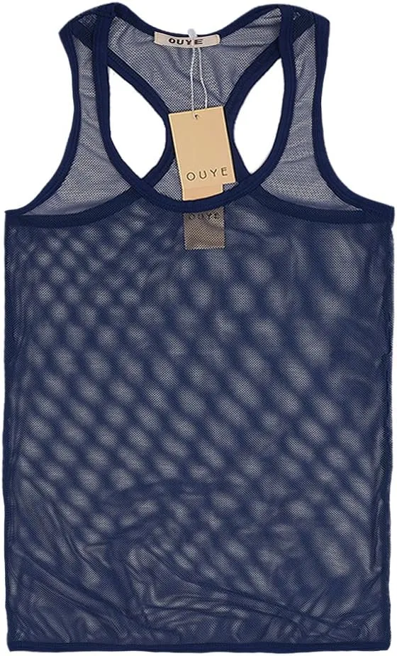 OUYE Men's Mesh See-Through Tank Top Vest