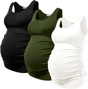 PARNIXS Summer Women's Maternity Tank Top Comfy Sleeveless Maternity Clothes (3 pcs)