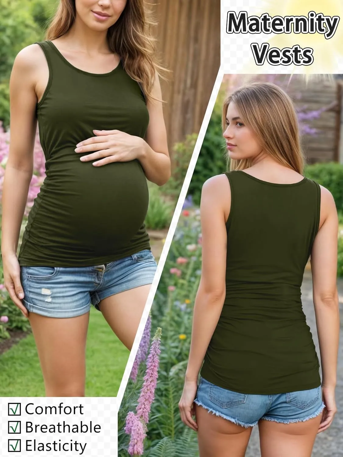 PARNIXS Summer Women's Maternity Tank Top Comfy Sleeveless Maternity Clothes (3 pcs)