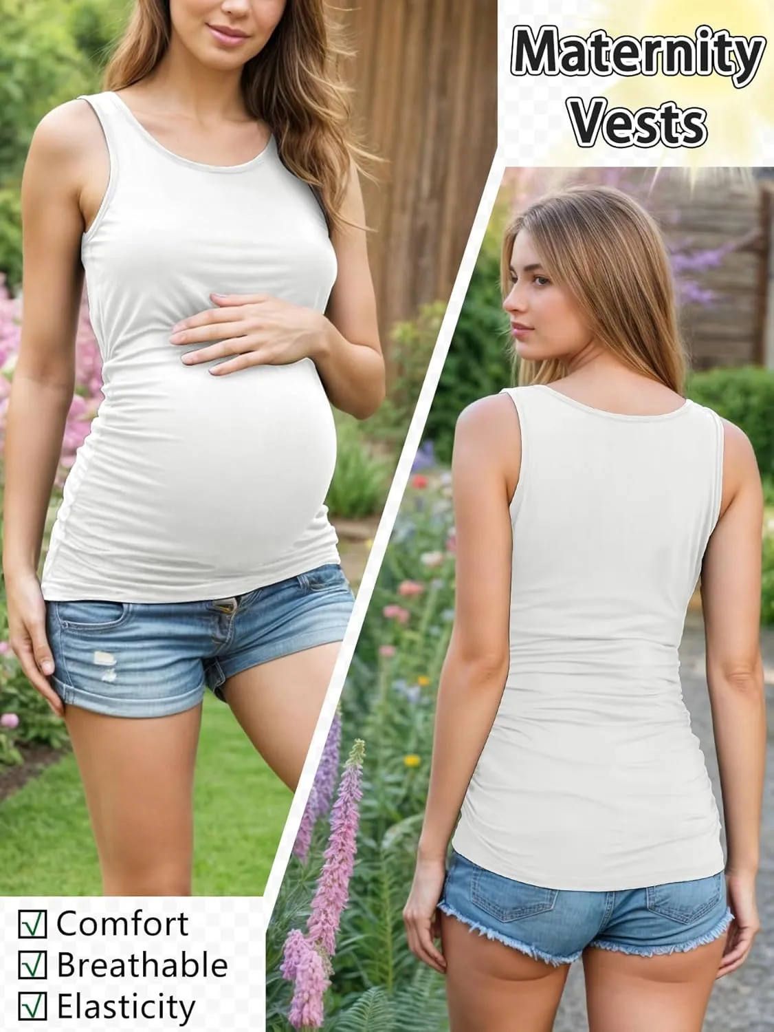 PARNIXS Summer Women's Maternity Tank Top Comfy Sleeveless Maternity Clothes (3 pcs)