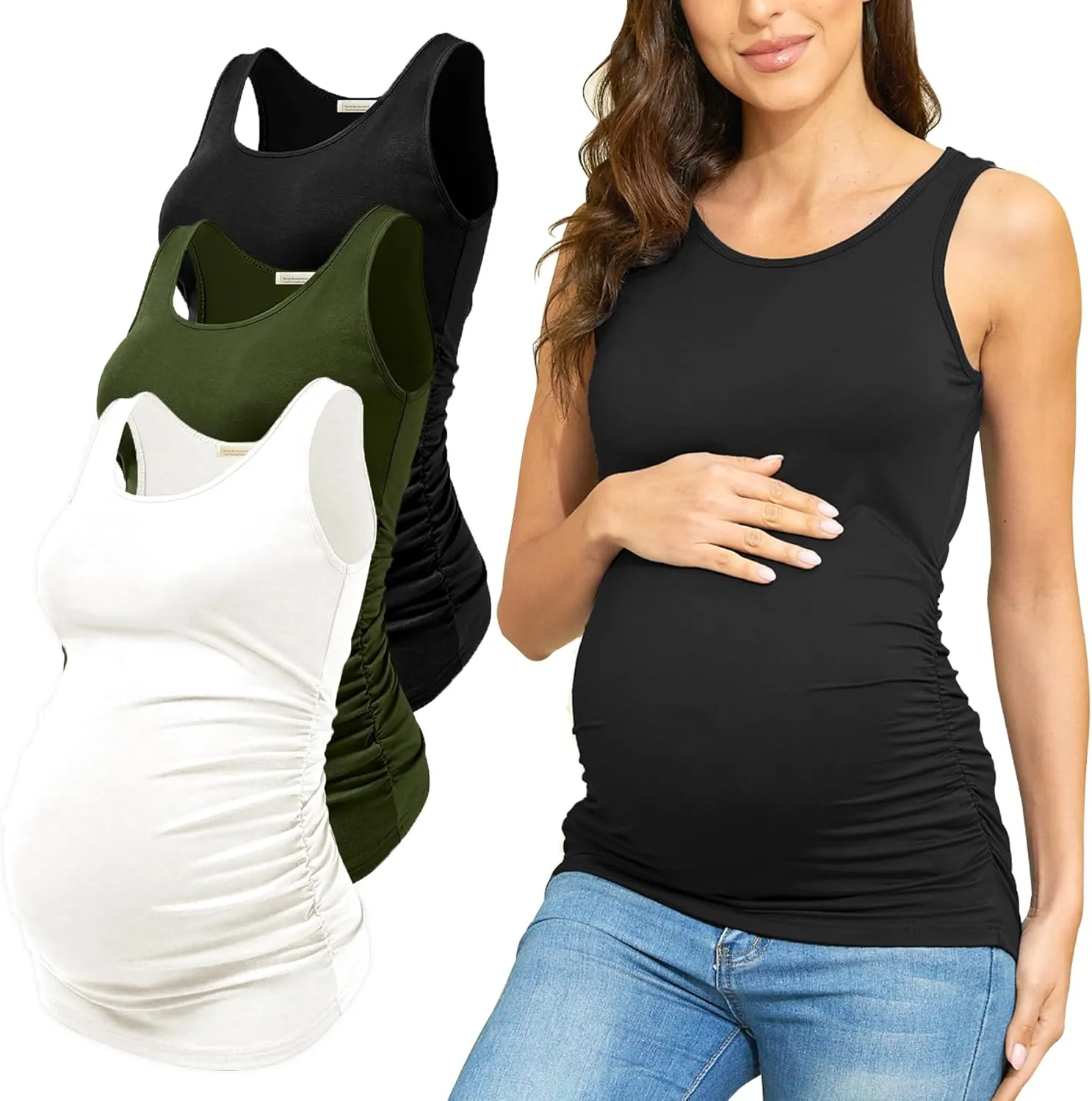 PARNIXS Summer Women's Maternity Tank Top Comfy Sleeveless Maternity Clothes (3 pcs)