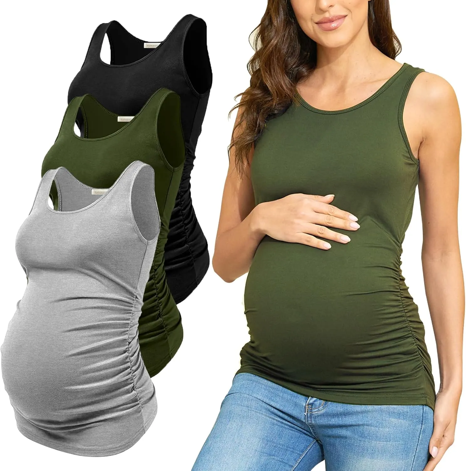 PARNIXS Summer Women's Maternity Tank Top Comfy Sleeveless Maternity Clothes (3 pcs)