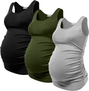 PARNIXS Summer Women's Maternity Tank Top Comfy Sleeveless Maternity Clothes (3 pcs)