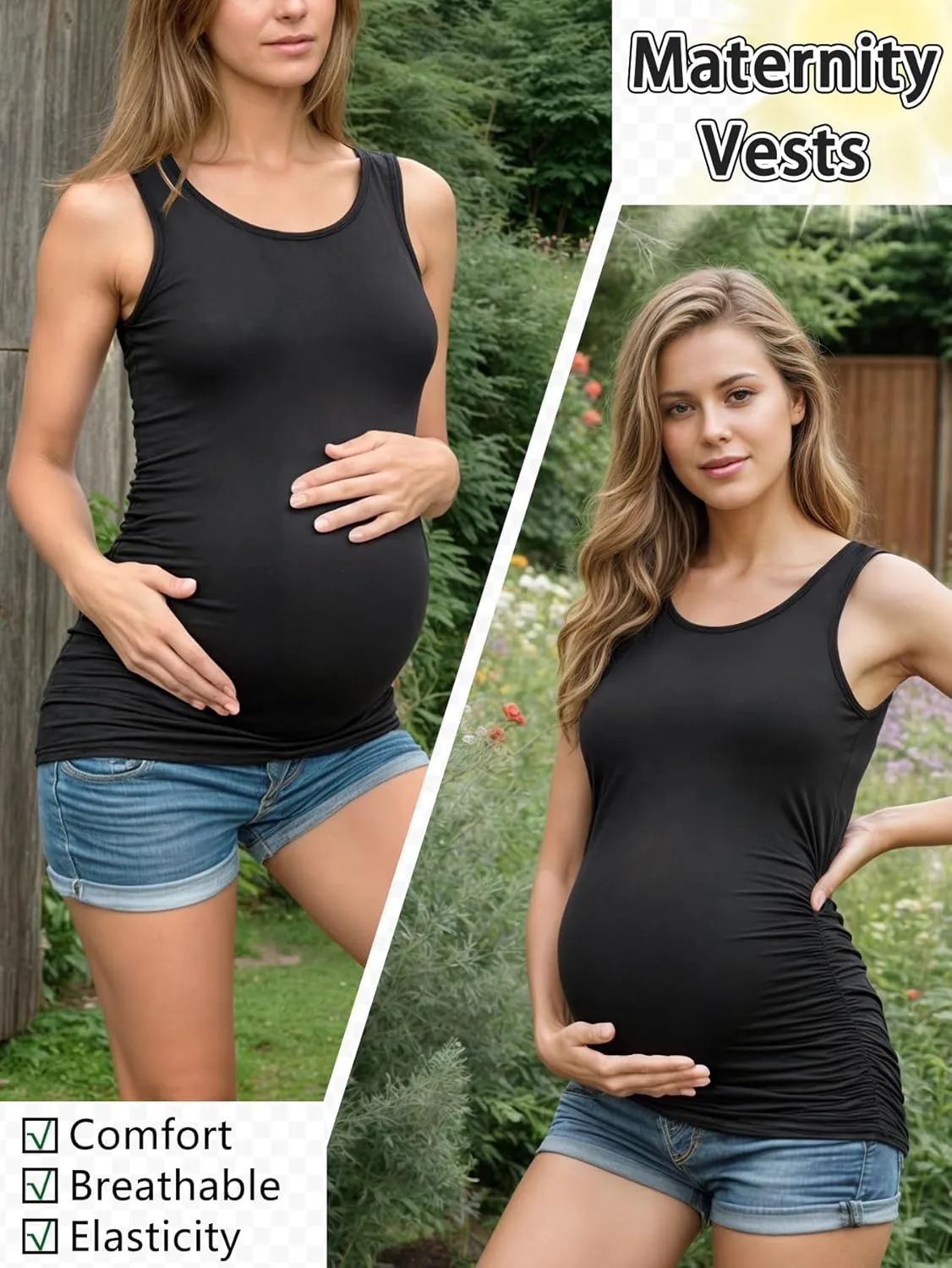 PARNIXS Summer Women's Maternity Tank Top Comfy Sleeveless Maternity Clothes (3 pcs)