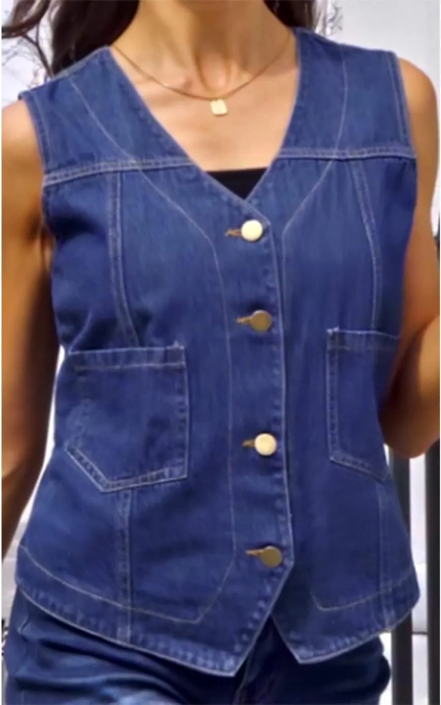 Peaceglad Womens Casual Jean Vest V Neck Open Front Button Down Sleeveless Denim Jacket with Pockets