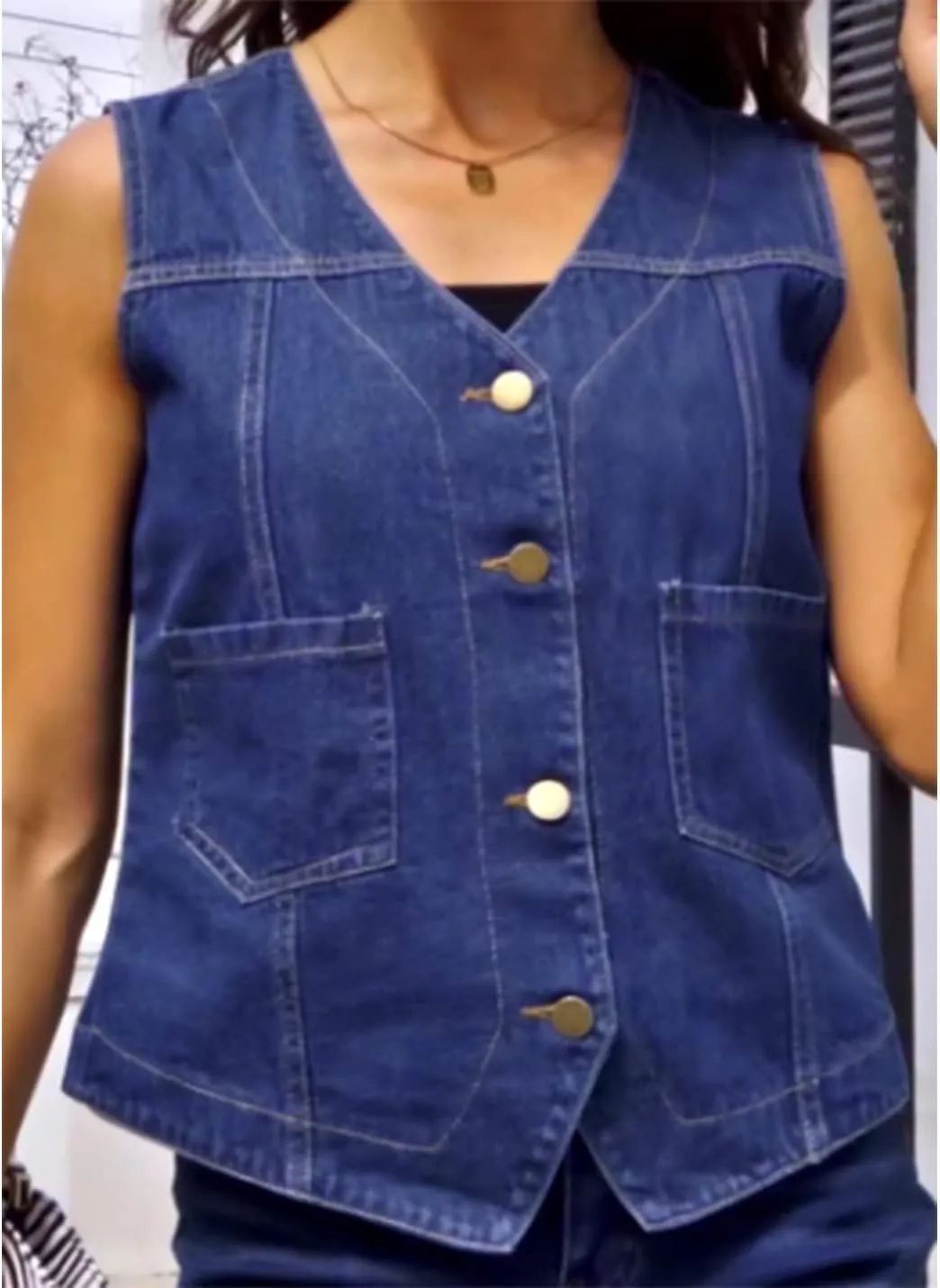 Peaceglad Womens Casual Jean Vest V Neck Open Front Button Down Sleeveless Denim Jacket with Pockets