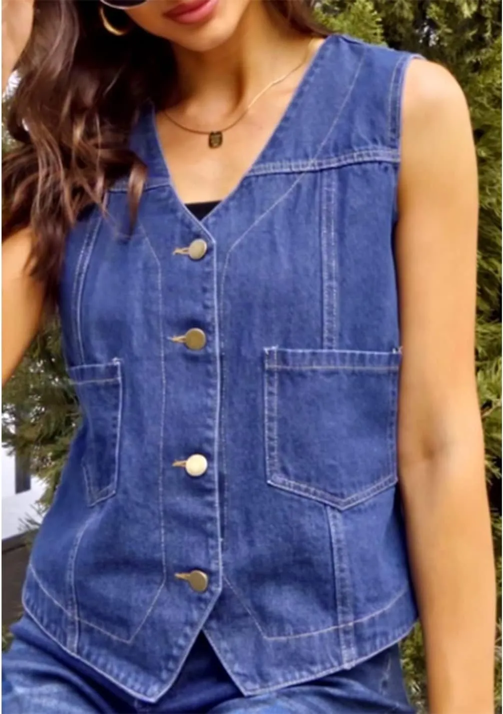 Peaceglad Womens Casual Jean Vest V Neck Open Front Button Down Sleeveless Denim Jacket with Pockets