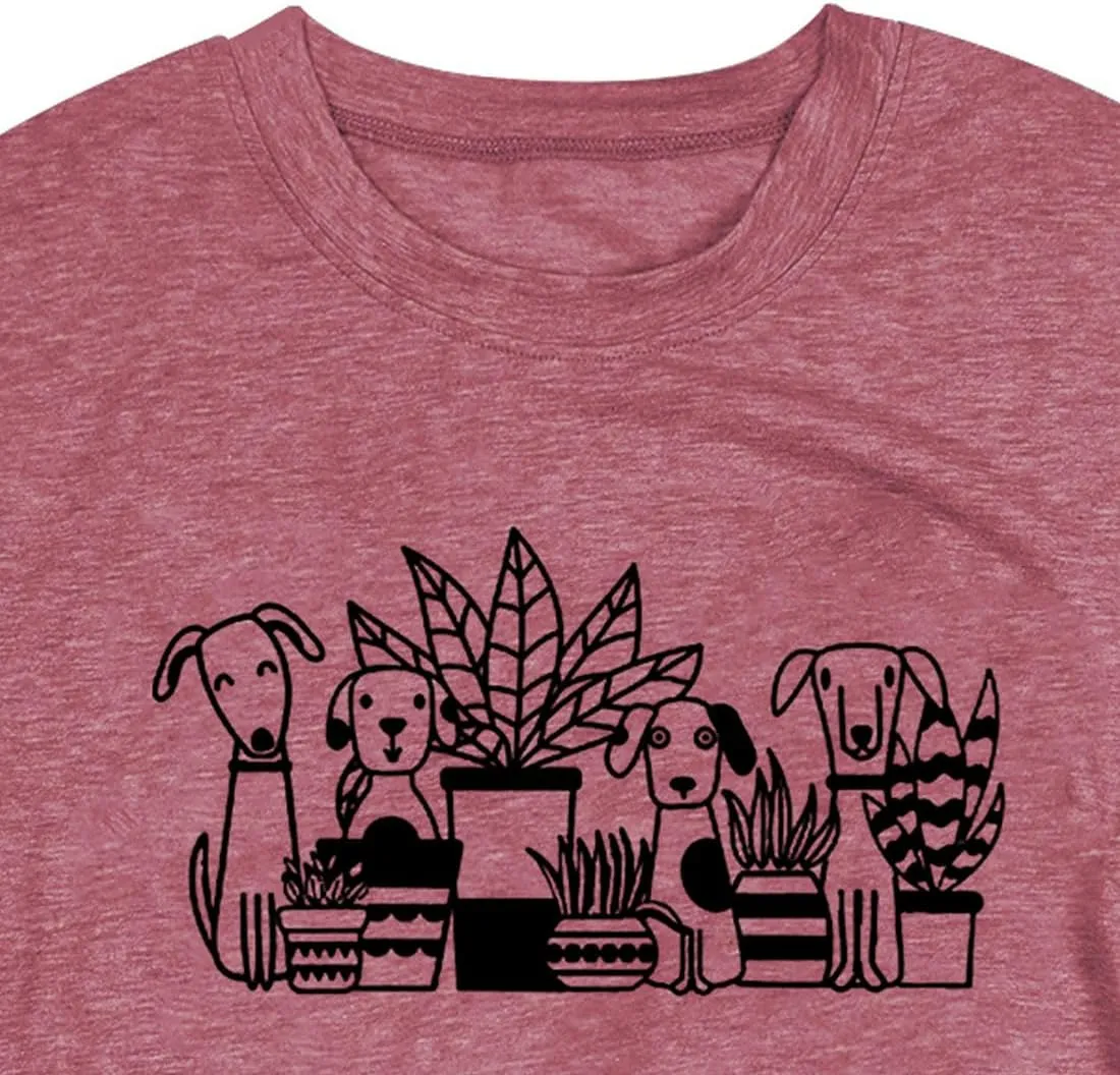 Plant Shirts for Women Dogs and Plants Lover Shirt Gardening Gifts Tee Funny Plant Mom Tops