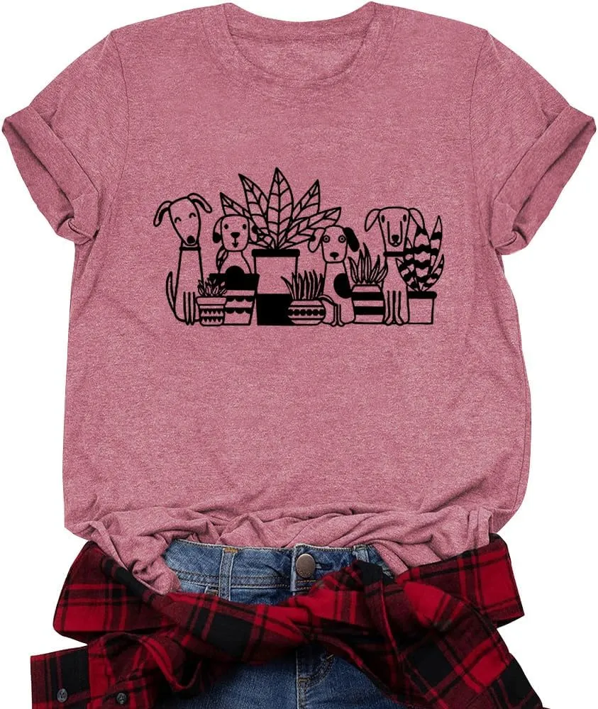 Plant Shirts for Women Dogs and Plants Lover Shirt Gardening Gifts Tee Funny Plant Mom Tops