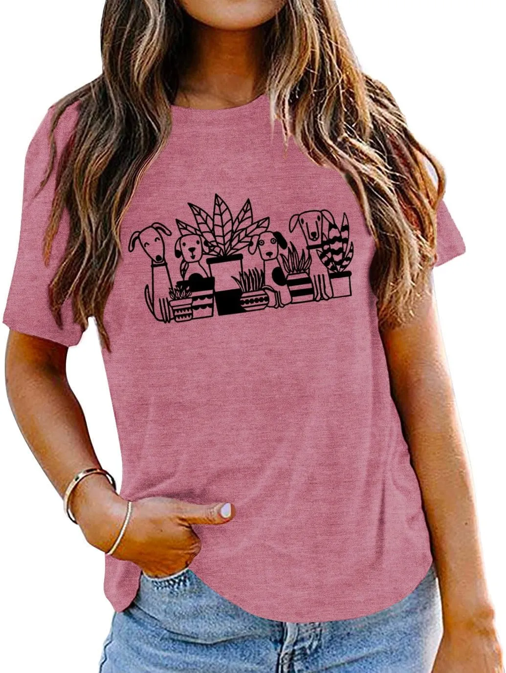 Plant Shirts for Women Dogs and Plants Lover Shirt Gardening Gifts Tee Funny Plant Mom Tops