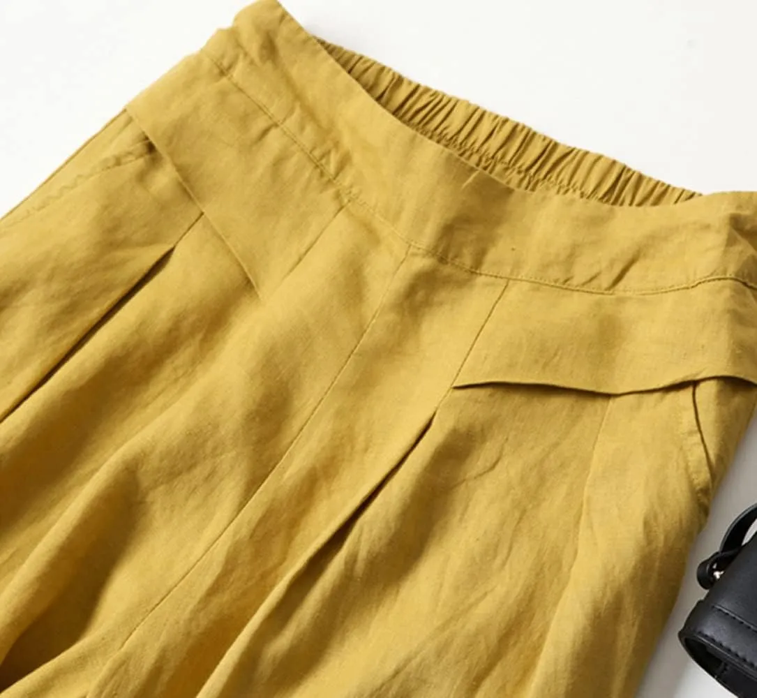 Plustrong Womens Culottes Linen Pants Casual Cropped Wide Leg Pants Palazzo Pants Capris