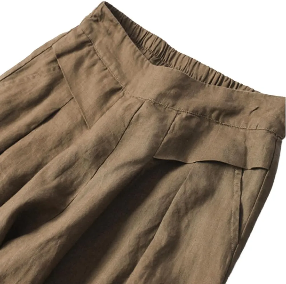 Plustrong Womens Culottes Linen Pants Casual Cropped Wide Leg Pants Palazzo Pants Capris