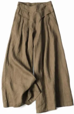 Plustrong Womens Culottes Linen Pants Casual Cropped Wide Leg Pants Palazzo Pants Capris