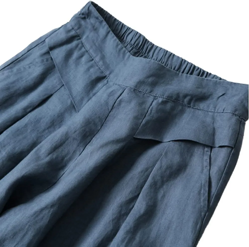 Plustrong Womens Culottes Linen Pants Casual Cropped Wide Leg Pants Palazzo Pants Capris