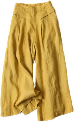 Plustrong Womens Culottes Linen Pants Casual Cropped Wide Leg Pants Palazzo Pants Capris