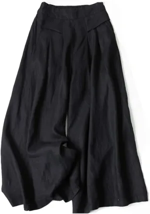 Plustrong Womens Culottes Linen Pants Casual Cropped Wide Leg Pants Palazzo Pants Capris