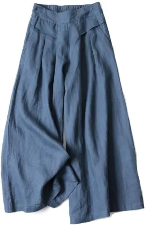 Plustrong Womens Culottes Linen Pants Casual Cropped Wide Leg Pants Palazzo Pants Capris