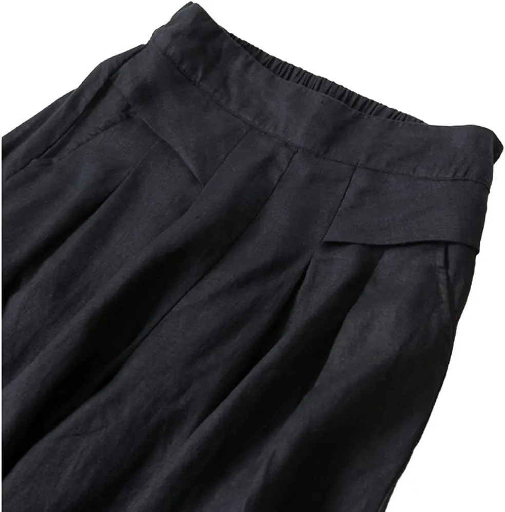 Plustrong Womens Culottes Linen Pants Casual Cropped Wide Leg Pants Palazzo Pants Capris