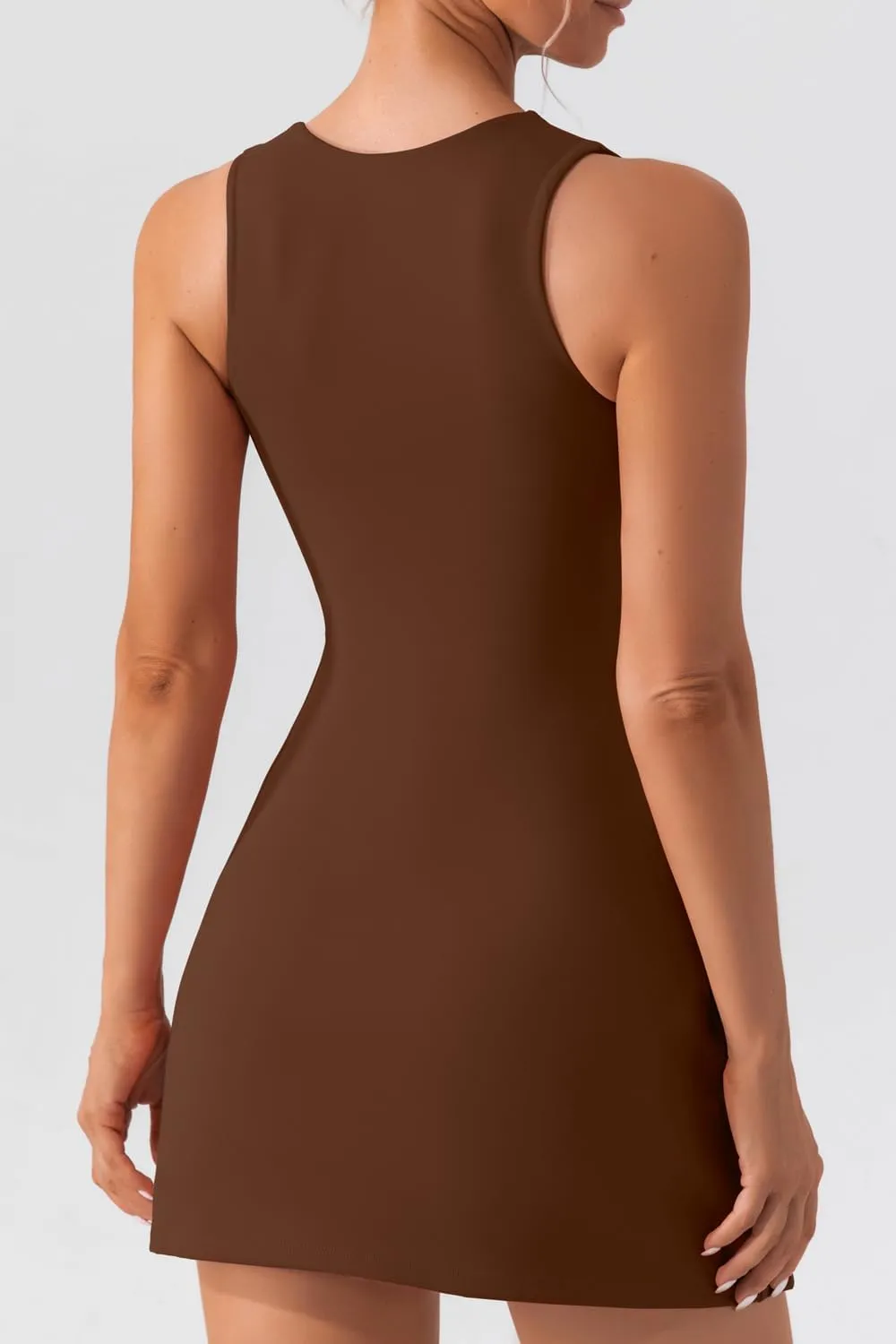 QINSEN Women's Square Neck Bodice Dress Sleeveless Tank Top Stretch Flare Mini Dresses