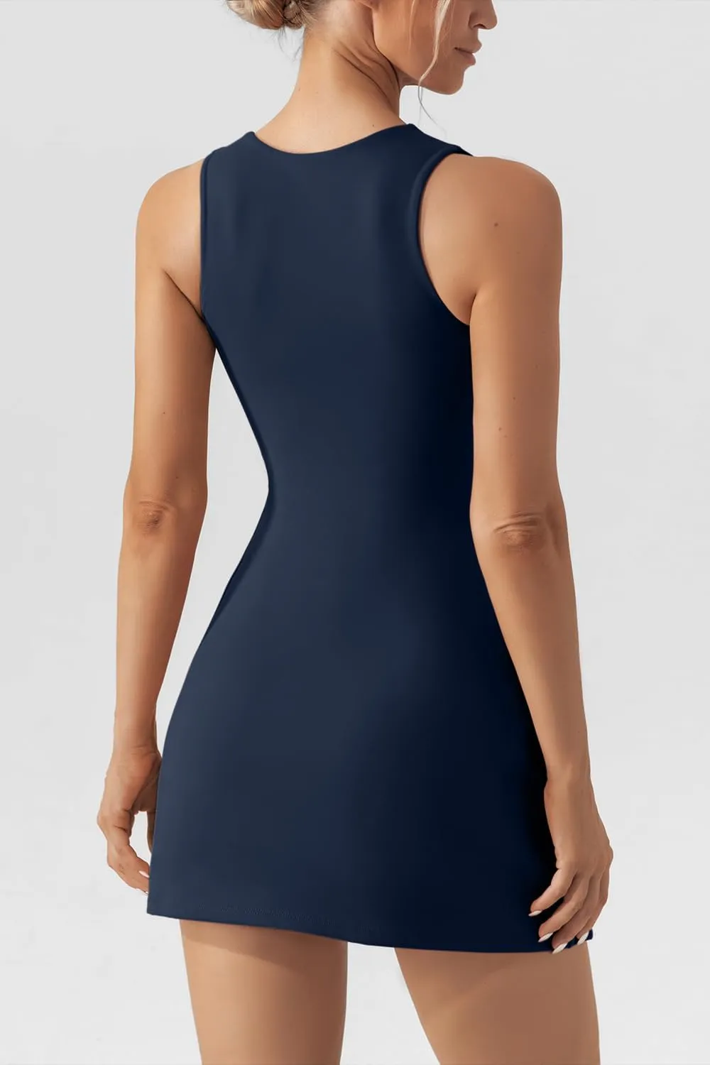 QINSEN Women's Square Neck Bodice Dress Sleeveless Tank Top Stretch Flare Mini Dresses