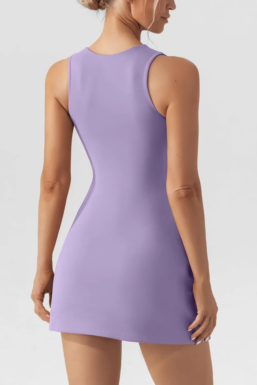 QINSEN Women's Square Neck Bodice Dress Sleeveless Tank Top Stretch Flare Mini Dresses