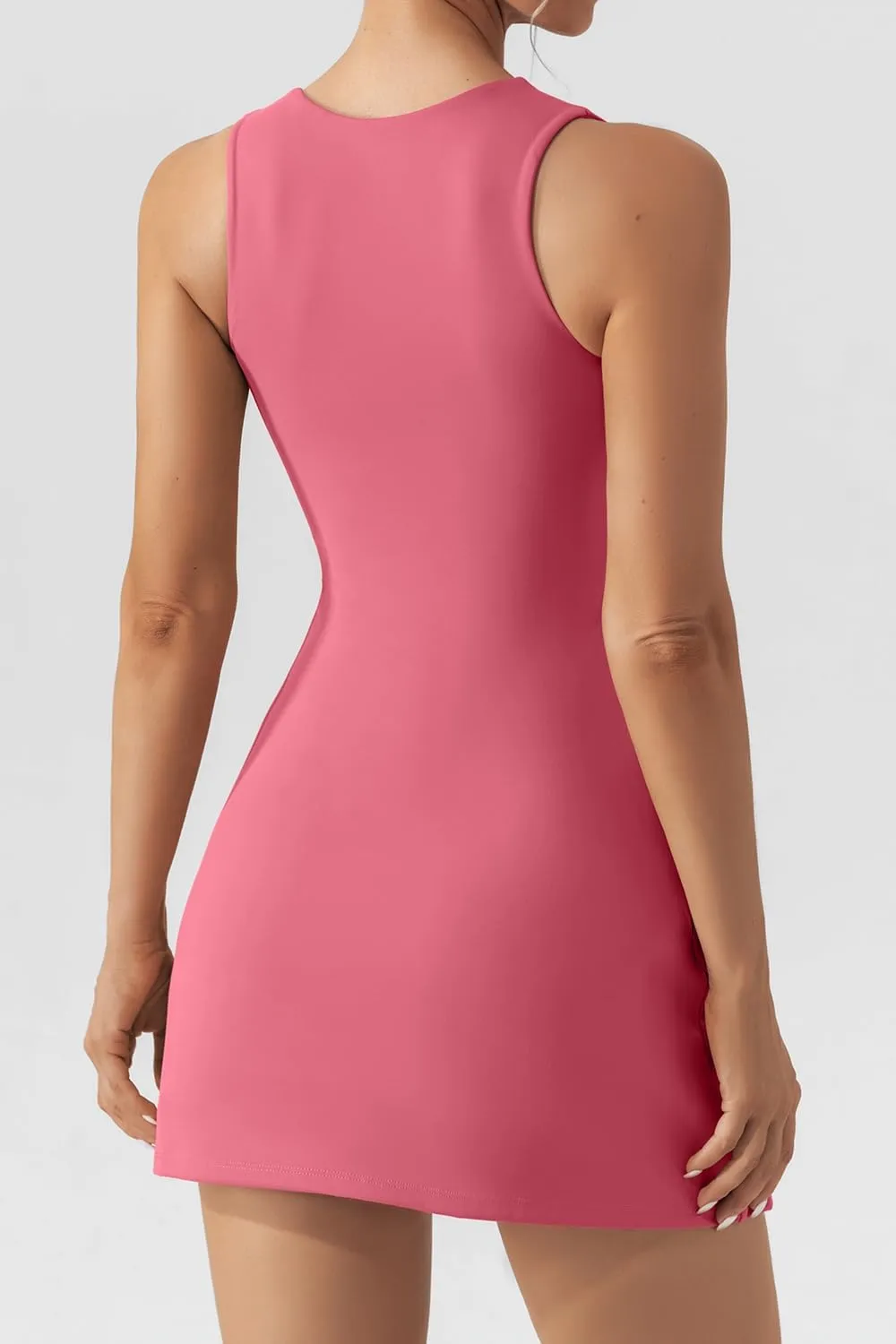 QINSEN Women's Square Neck Bodice Dress Sleeveless Tank Top Stretch Flare Mini Dresses