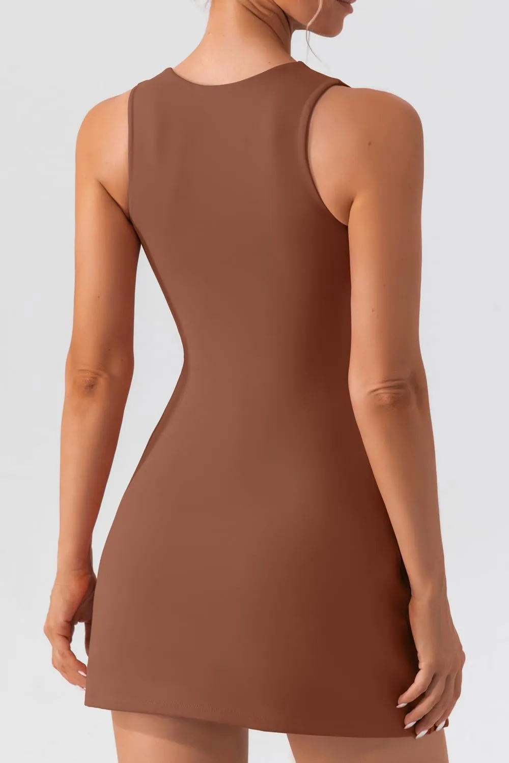 QINSEN Women's Square Neck Bodice Dress Sleeveless Tank Top Stretch Flare Mini Dresses
