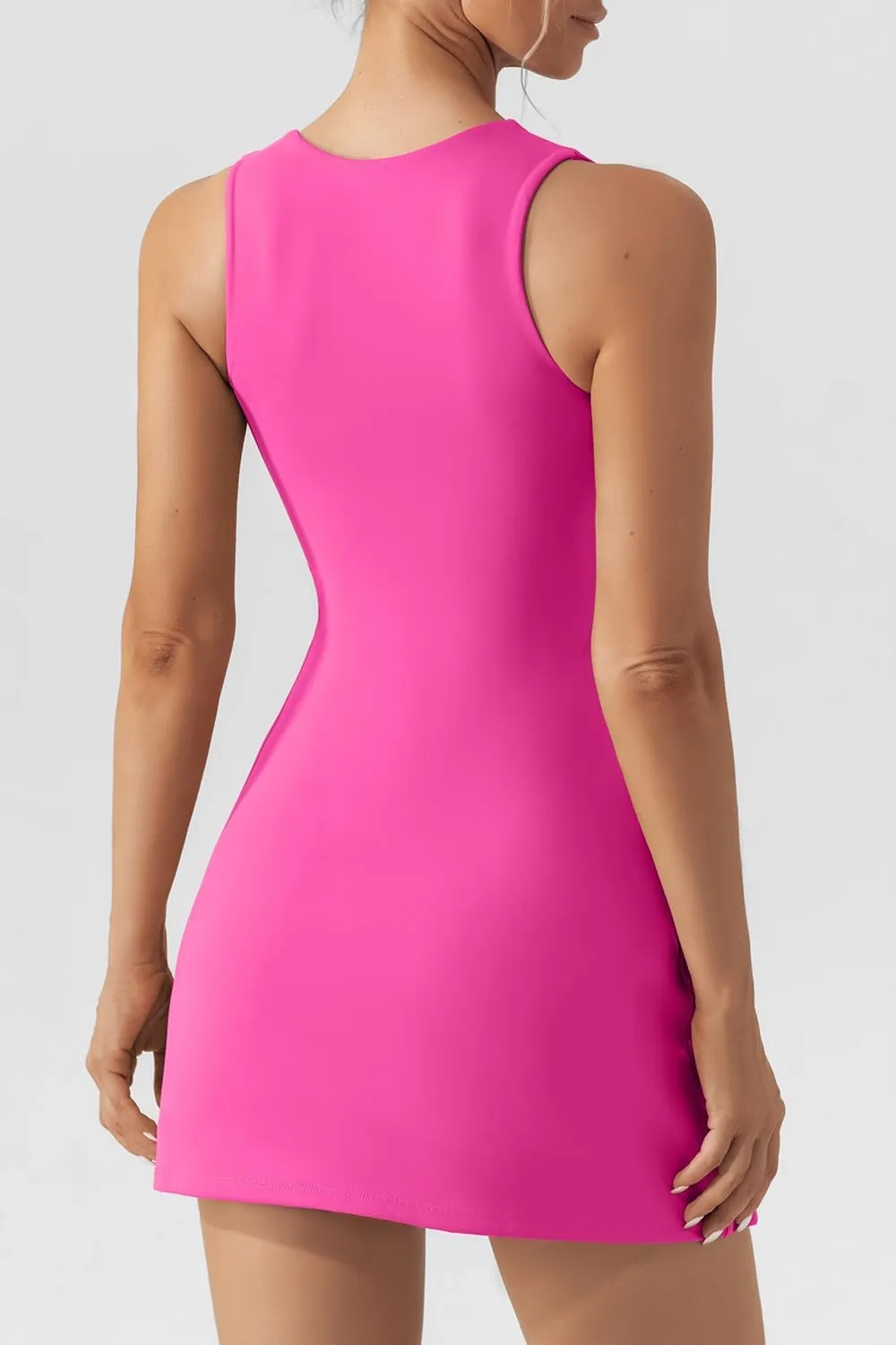 QINSEN Women's Square Neck Bodice Dress Sleeveless Tank Top Stretch Flare Mini Dresses