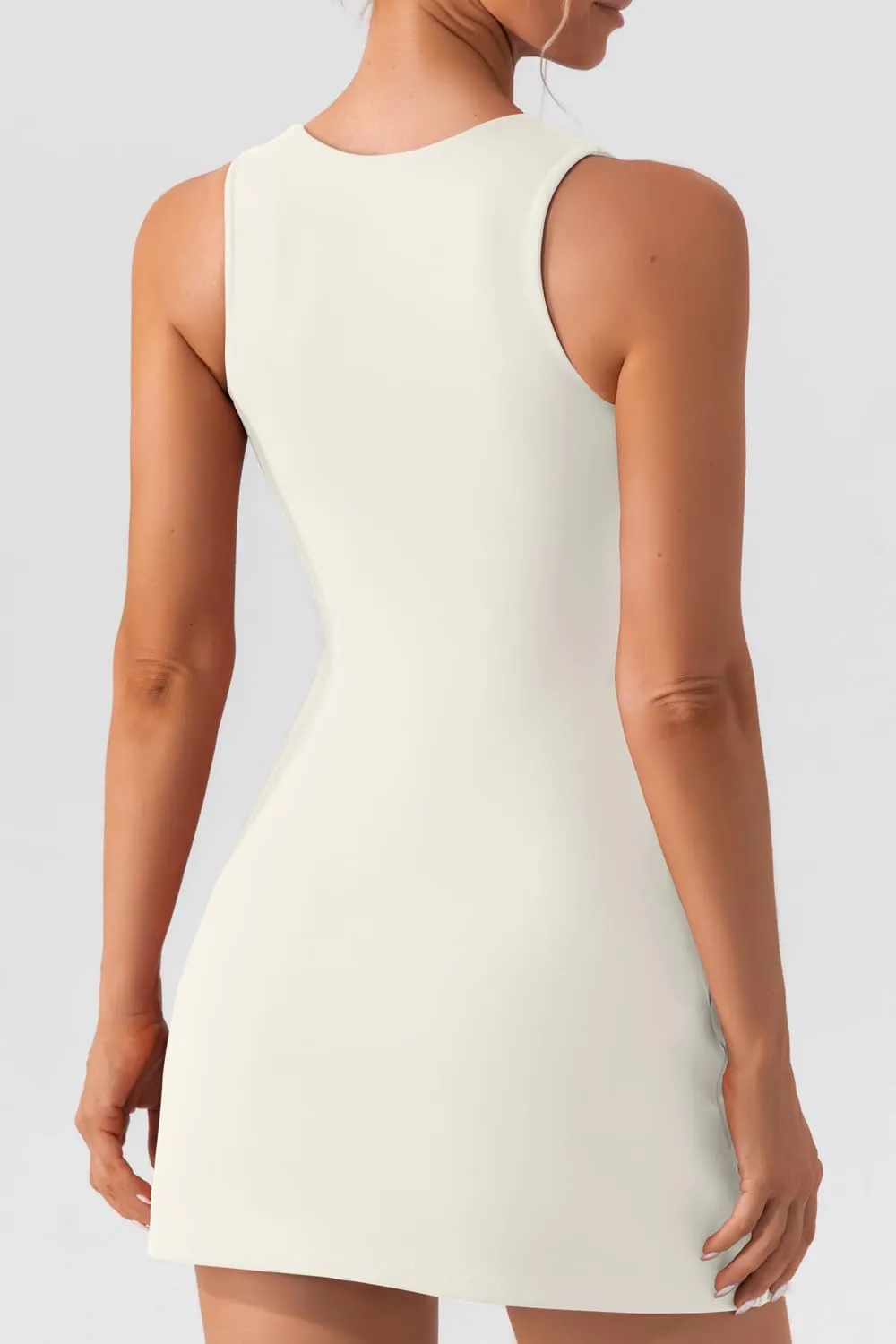 QINSEN Women's Square Neck Bodice Dress Sleeveless Tank Top Stretch Flare Mini Dresses