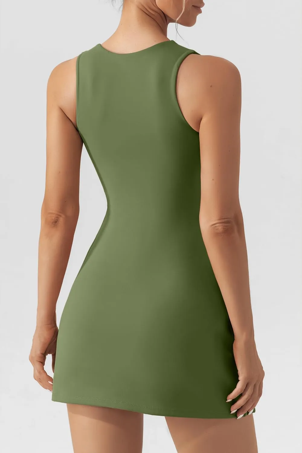 QINSEN Women's Square Neck Bodice Dress Sleeveless Tank Top Stretch Flare Mini Dresses