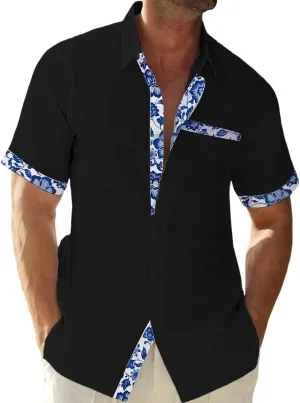 QIVICIMA Men's Hawaiian Shirt Linen Short Sleeve White Pink Sky Blue Button Down Shirt Casual Print Shirts