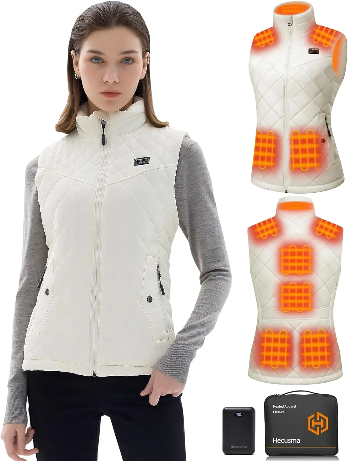 Quilted Heated Vest Women with Battery Pack 16000mAh 7.4V, Warming Heated Vest for Women, Smart Women's Heating Vests