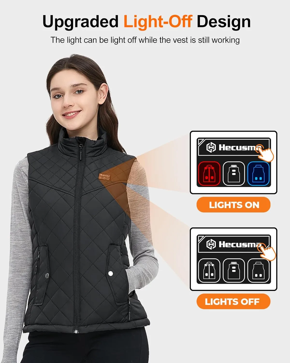 Quilted Heated Vest Women with Battery Pack 16000mAh 7.4V, Warming Heated Vest for Women, Smart Women's Heating Vests