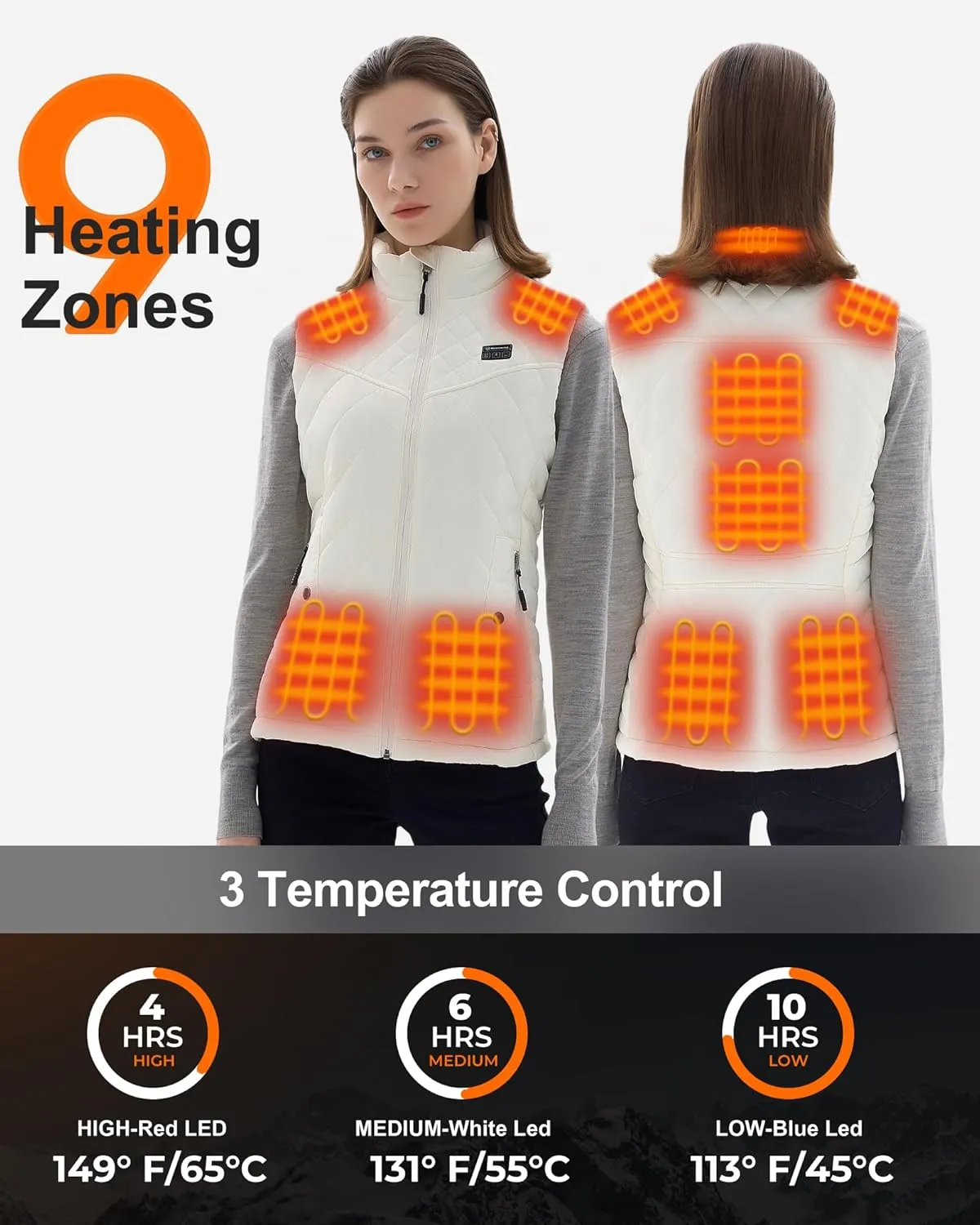 Quilted Heated Vest Women with Battery Pack 16000mAh 7.4V, Warming Heated Vest for Women, Smart Women's Heating Vests