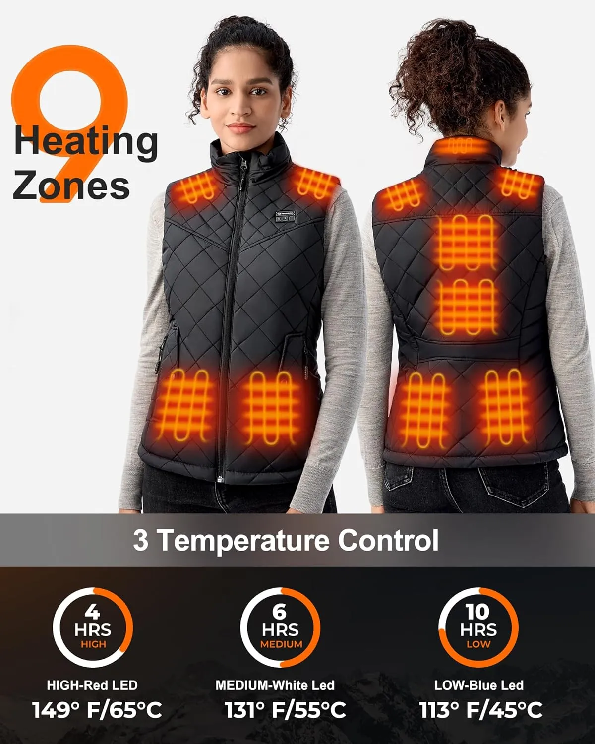 Quilted Heated Vest Women with Battery Pack 16000mAh 7.4V, Warming Heated Vest for Women, Smart Women's Heating Vests