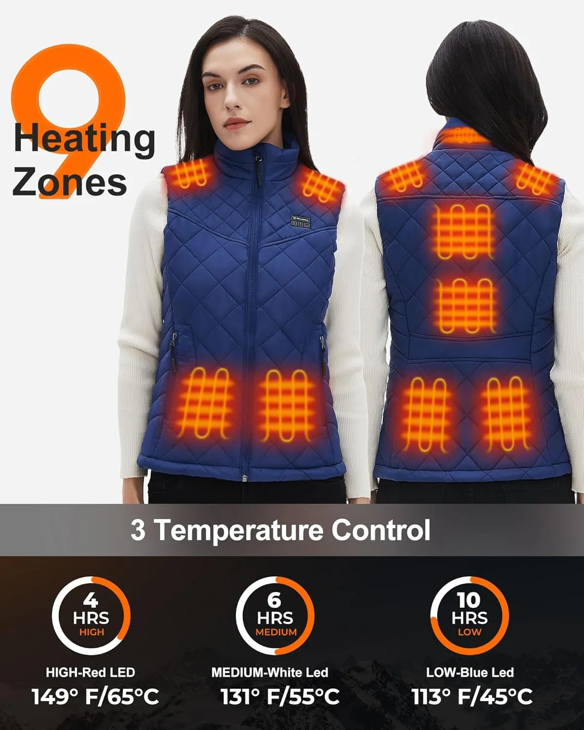 Quilted Heated Vest Women with Battery Pack 16000mAh 7.4V, Warming Heated Vest for Women, Smart Women's Heating Vests