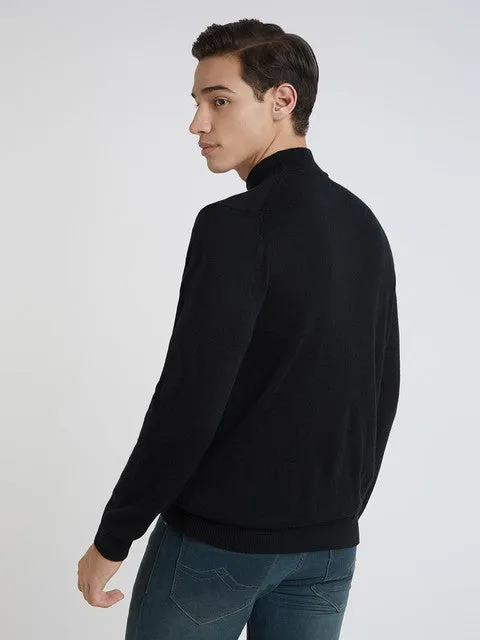 Raymond Men Black Solid Contemporary Fit Wool Blend Sweater