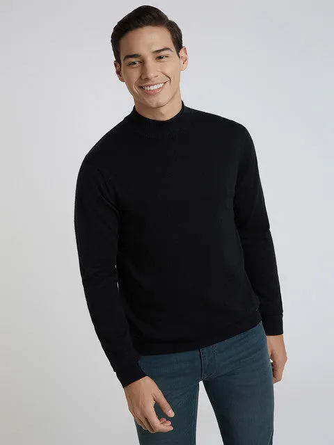 Raymond Men Black Solid Contemporary Fit Wool Blend Sweater