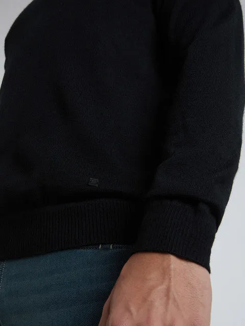 Raymond Men Black Solid Contemporary Fit Wool Blend Sweater
