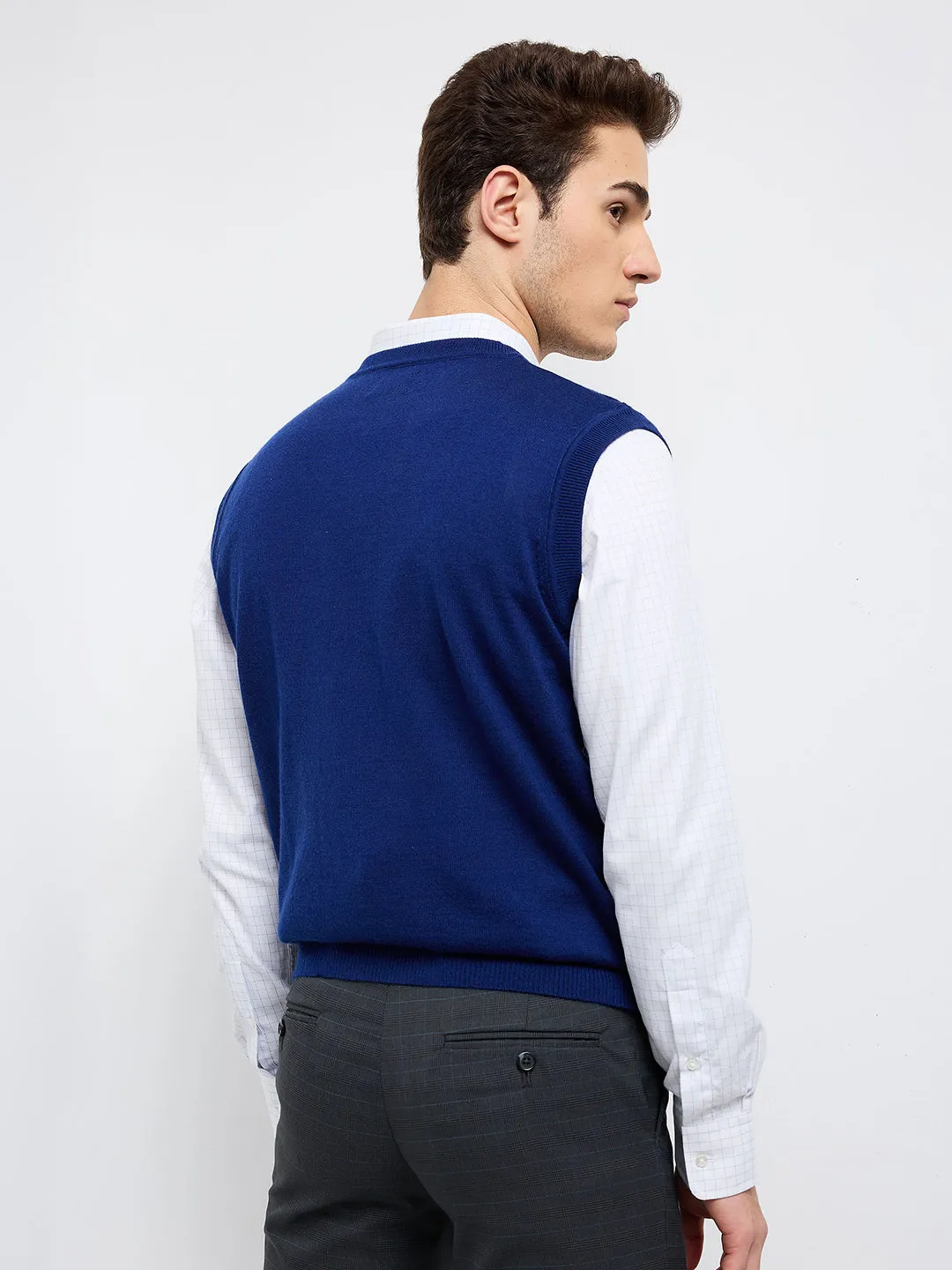 Raymond Men Blue Solid Wool Blend Sweaters