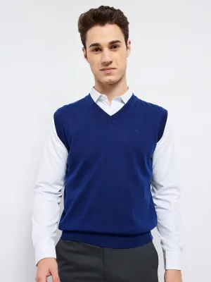 Raymond Men Blue Solid Wool Blend Sweaters