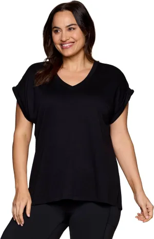 RBX Active Women's Fashion Plus Size Relaxed Fit Breathable Running Workout Short Sleeve Yoga T-Shirt Top