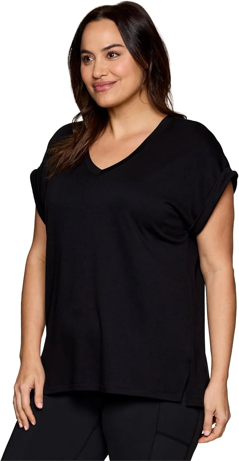 RBX Active Women's Fashion Plus Size Relaxed Fit Breathable Running Workout Short Sleeve Yoga T-Shirt Top