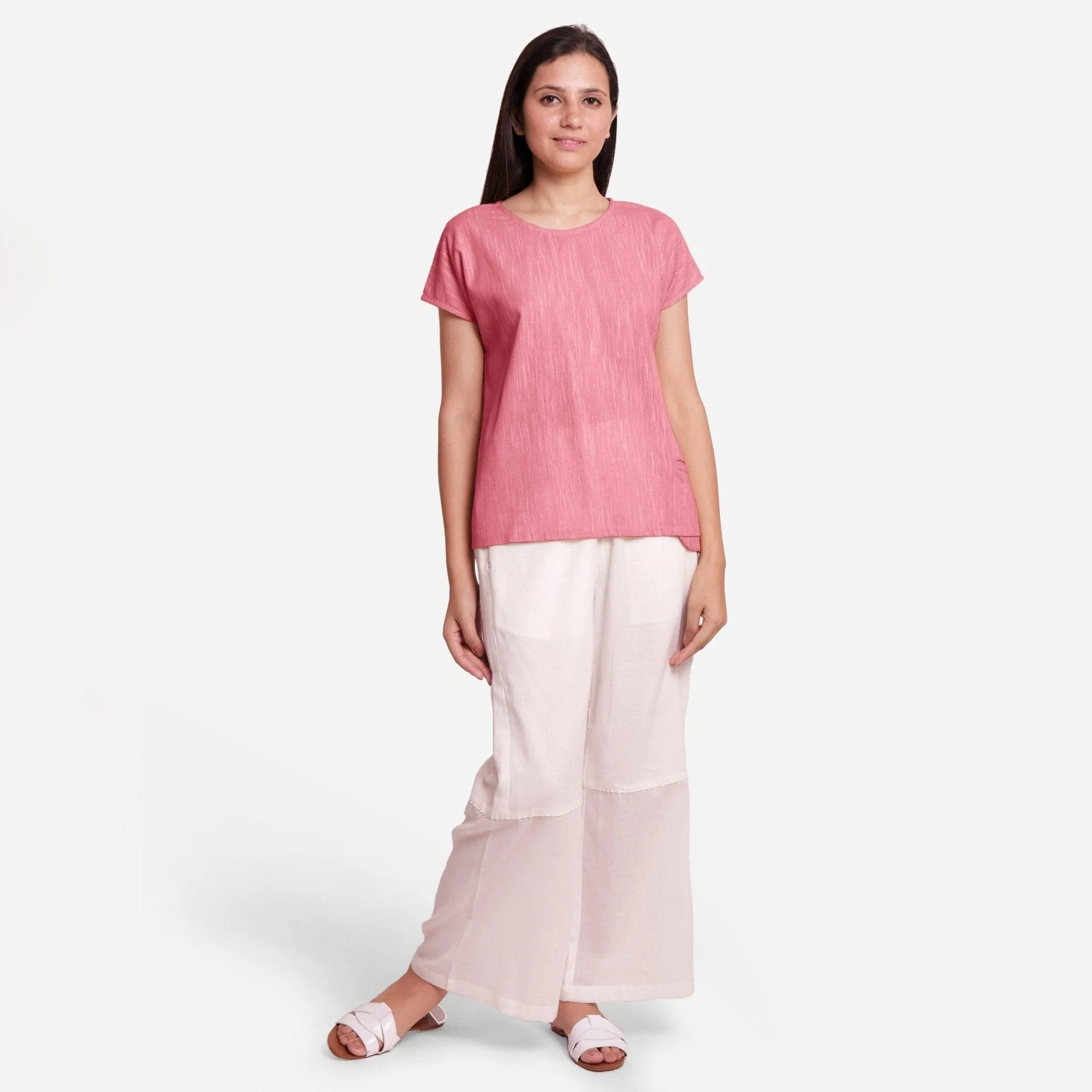Red 100% Cotton Boat Neck Drop Shoulder Top