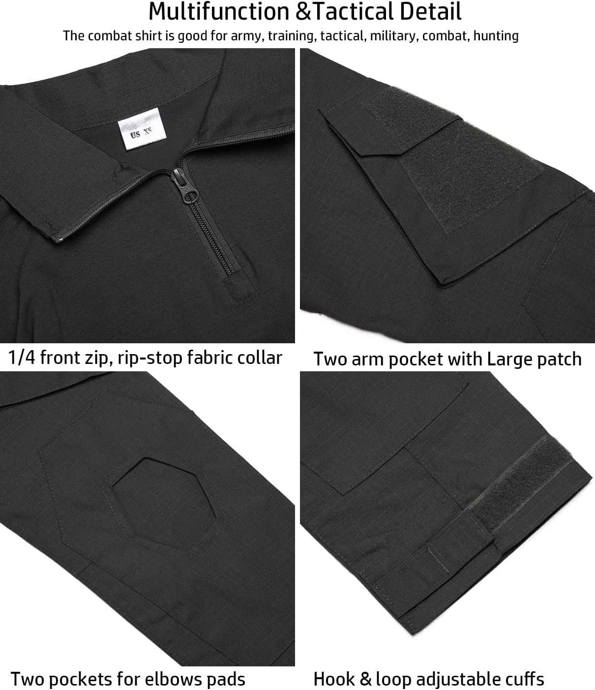 ReFire Gear Men's Military Tactical Army Combat Long Sleeve Shirt Slim Fit Camo T-Shirt with 1/4 Zipper