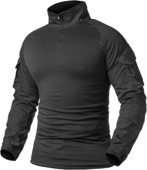 ReFire Gear Men's Military Tactical Army Combat Long Sleeve Shirt Slim Fit Camo T-Shirt with 1/4 Zipper